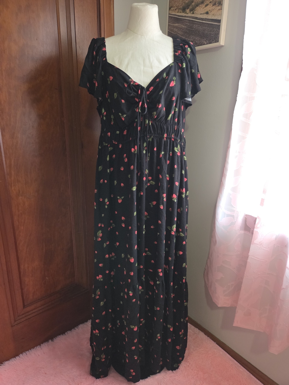 Ava & Viv Black Strawberry-Print Maxi Dress